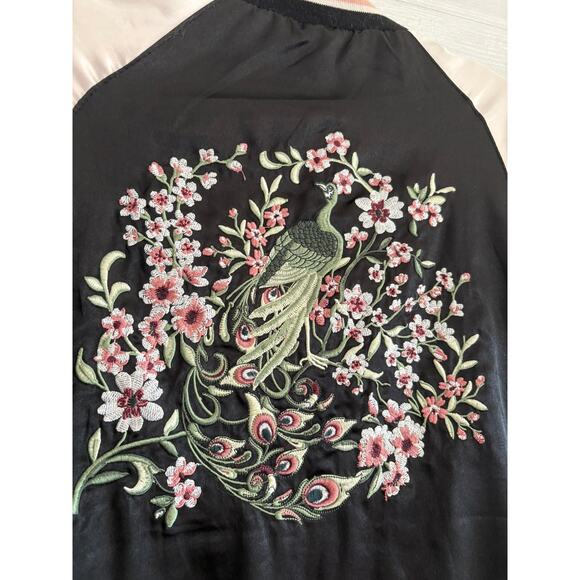 Outer Edge Floral Embroidered Black and Pink Bomber Jacket - Picture 8 of 8